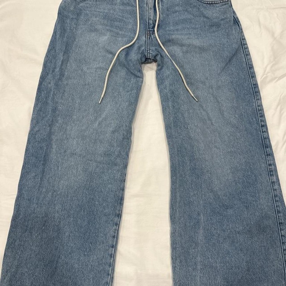Wild Fable Low Rise Loose Jeans Medium Wash Drawstring Waist Size M Wide Leg